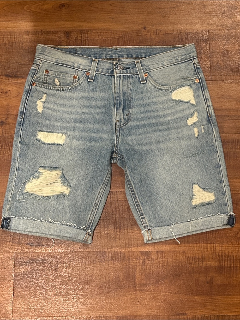 Levi's Light Blue Distressed Denim Shorts